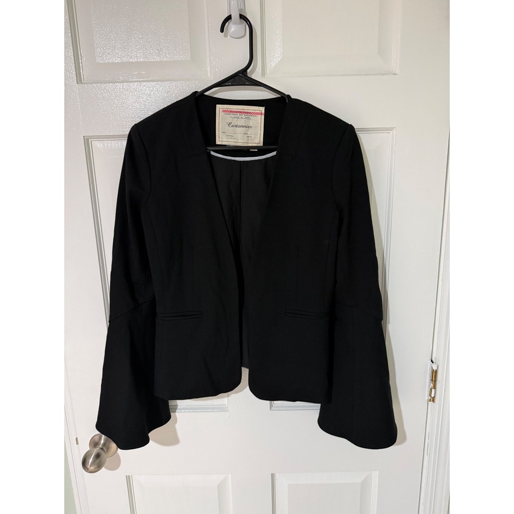 Cartonnier Anthropologie Black Bell Sleeve Open Front Blazer XS Collarless